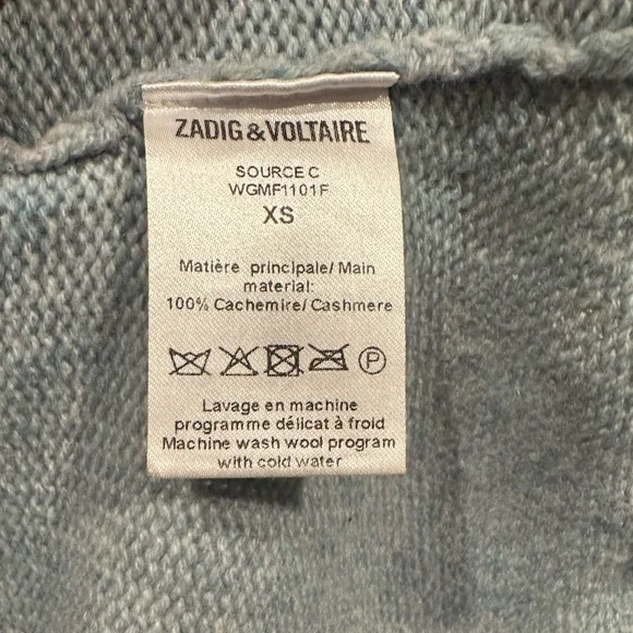ZADIG & VOLTAIRE CASHMERE LIGHT BLUE LONG SLEEVE ROUND CREW NECK SWEATER XS - Picture 6 of 11